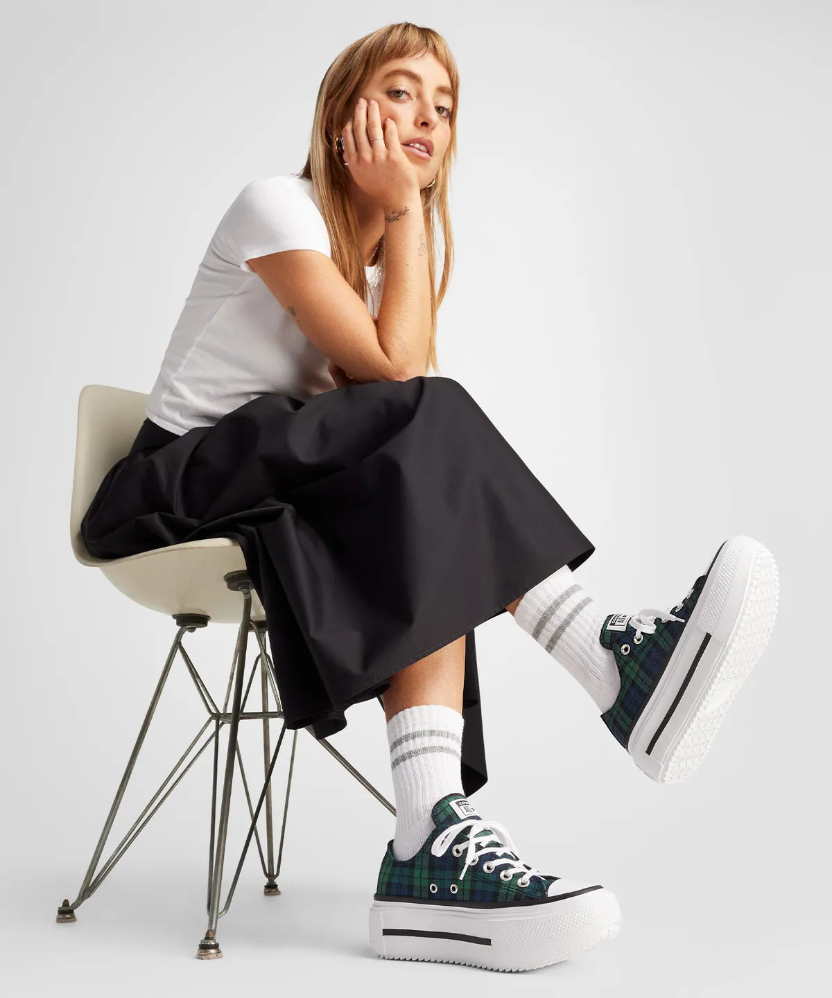 ALL STAR DOUBLE STACK Plaid Navy LOW CUT A16517C