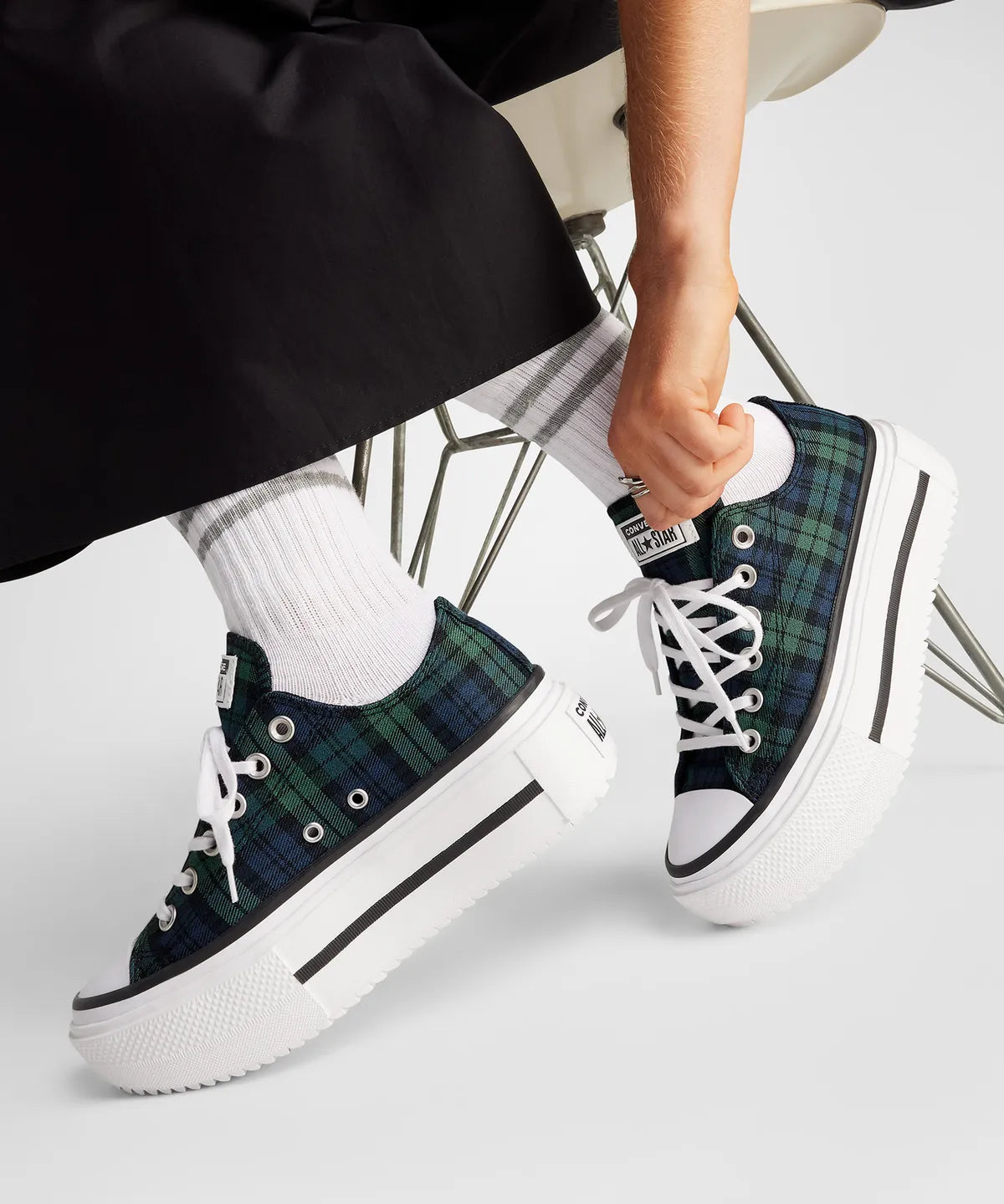 ALL STAR DOUBLE STACK Plaid Navy LOW CUT A16517C